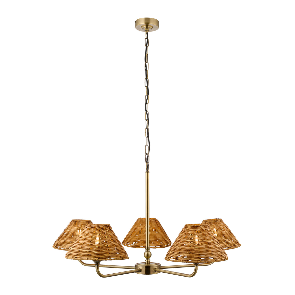 Endon Jericho 5lt Pendant Antique brass plate & dark rattan