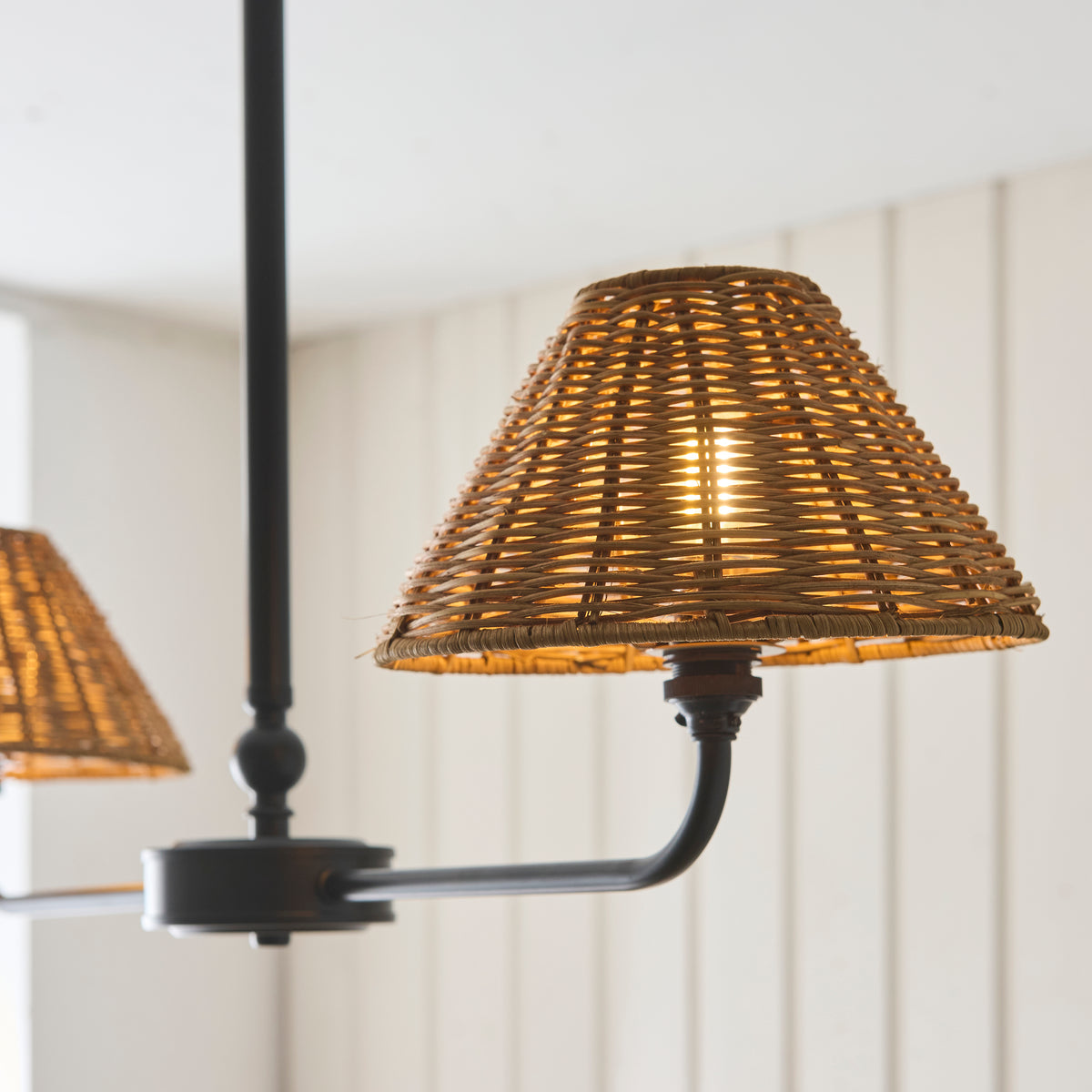 Endon Jericho 2lt Linear Pendant Matt black & dark rattan