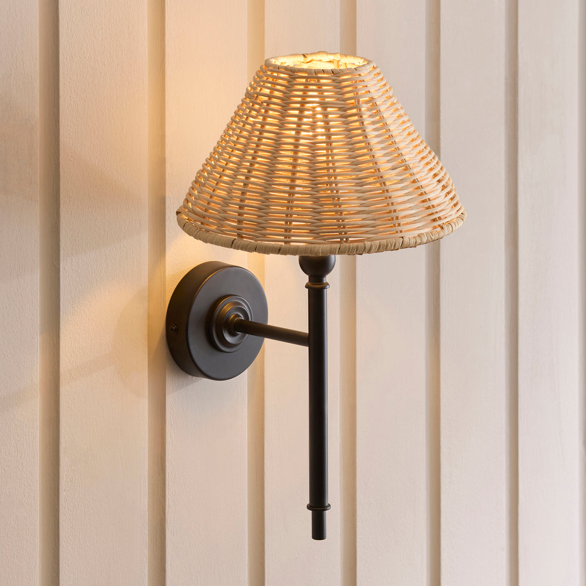 Endon Jericho Wall Matt black & natural rattan