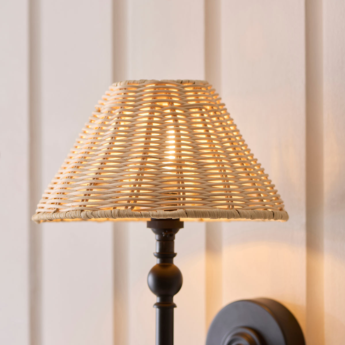 Endon Jericho Wall Matt black & natural rattan