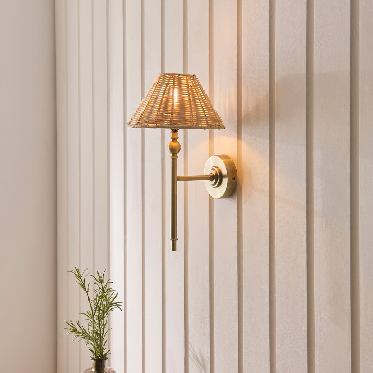 Endon Jericho Wall Antique brass plate & natural rattan