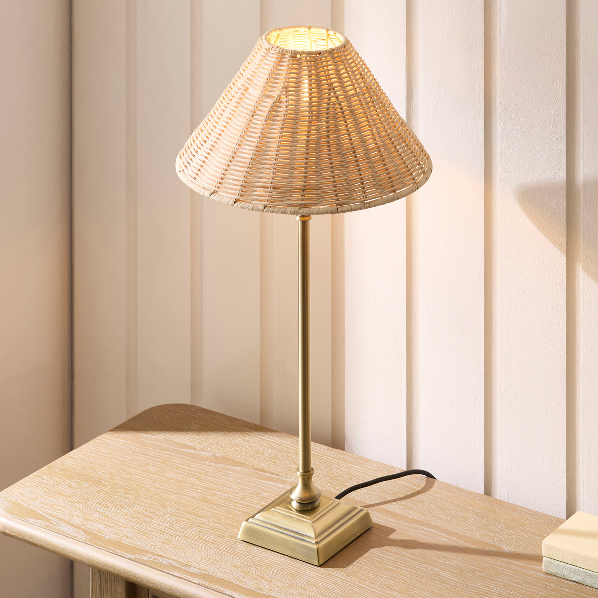 Endon Jericho Table Antique brass plate & natural rattan