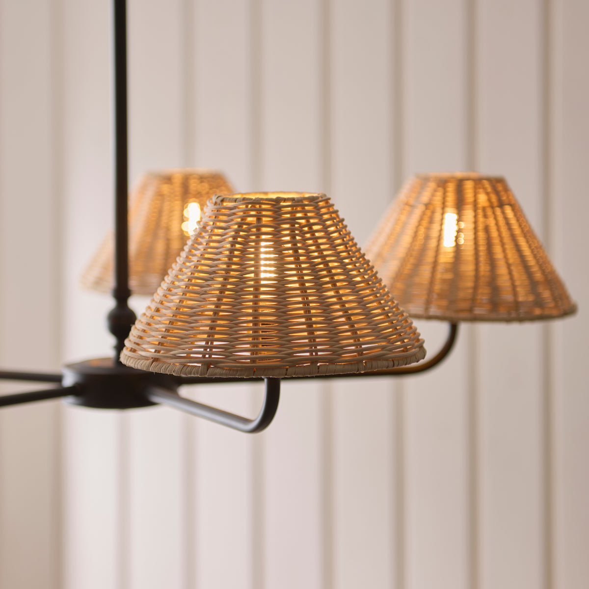 Endon Jericho 5lt Pendant Matt black & natural rattan