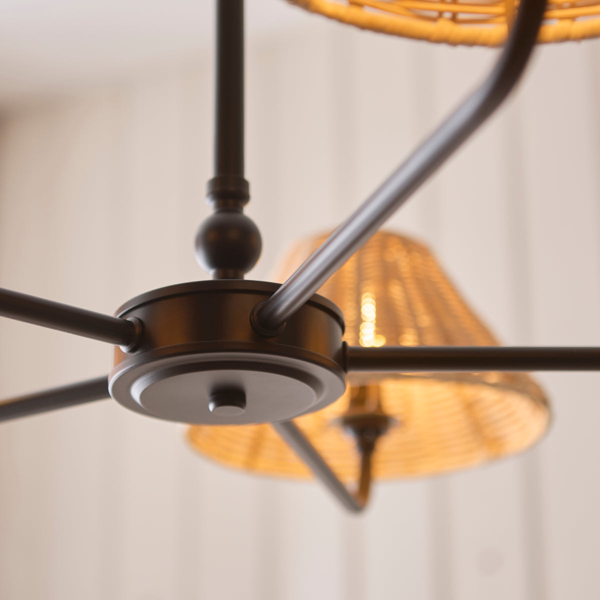 Endon Jericho 5lt Pendant Matt black & natural rattan