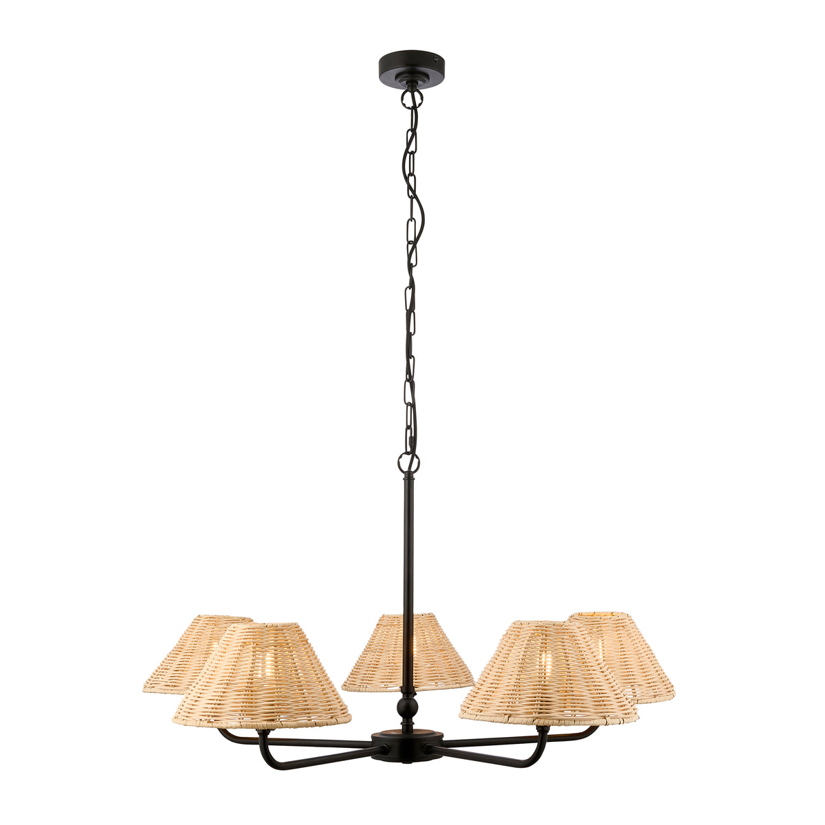 Endon Jericho 5lt Pendant Matt black & natural rattan