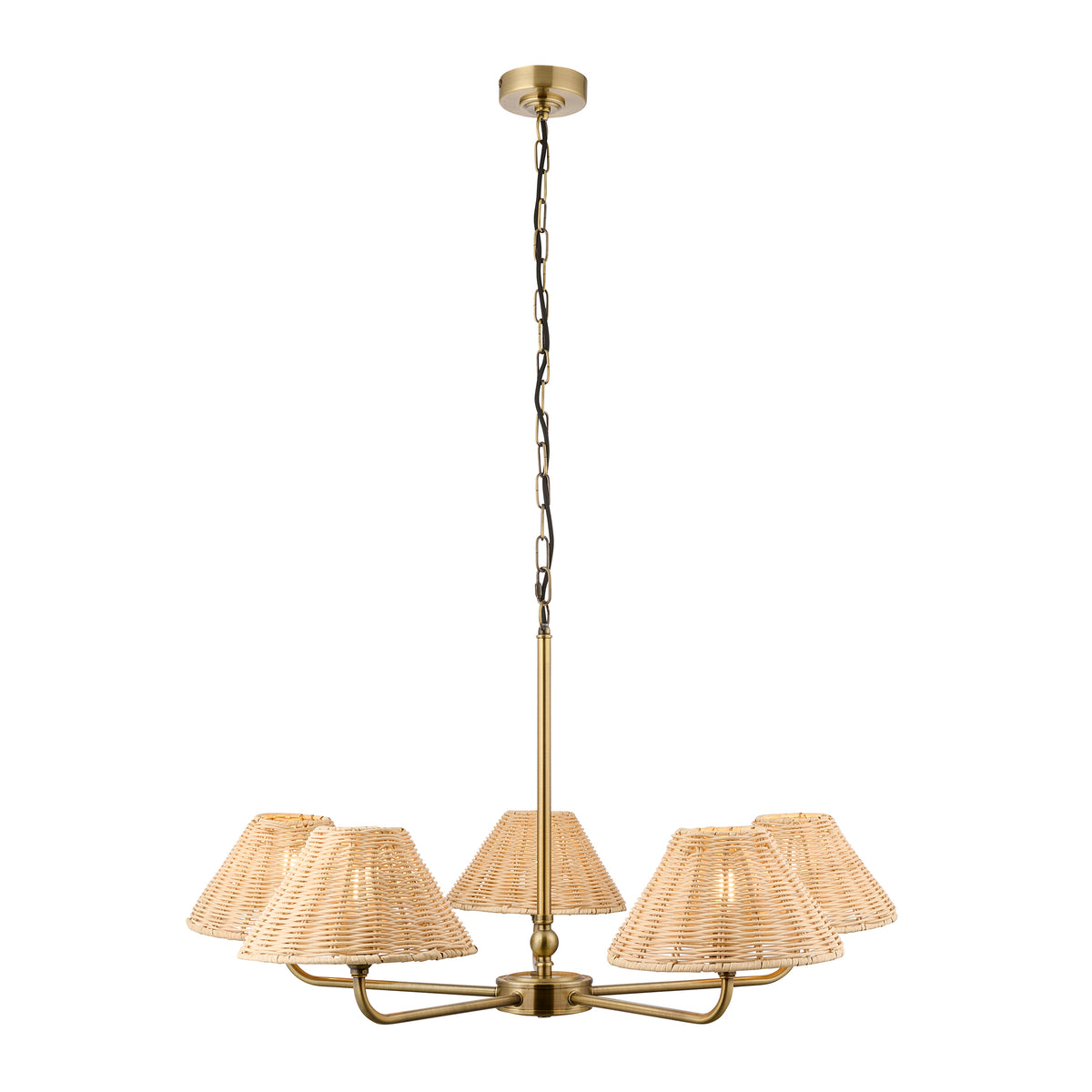 Endon Jericho 5lt Pendant Antique brass plate & natural rattan