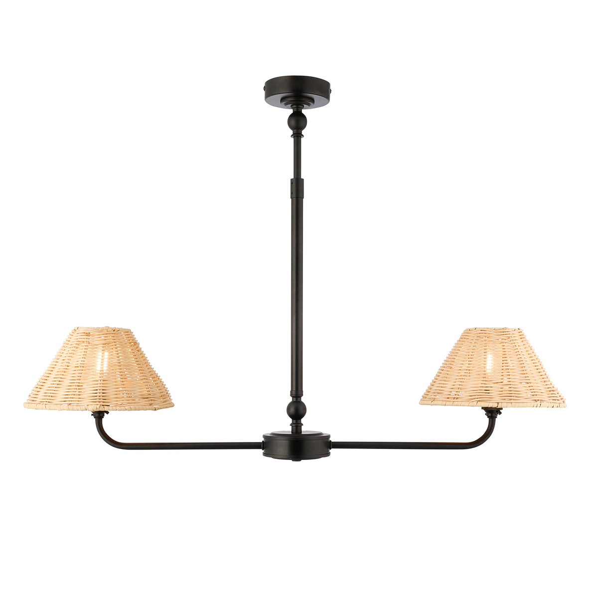Endon Jericho 2lt Linear Pendant Matt black & natural rattan