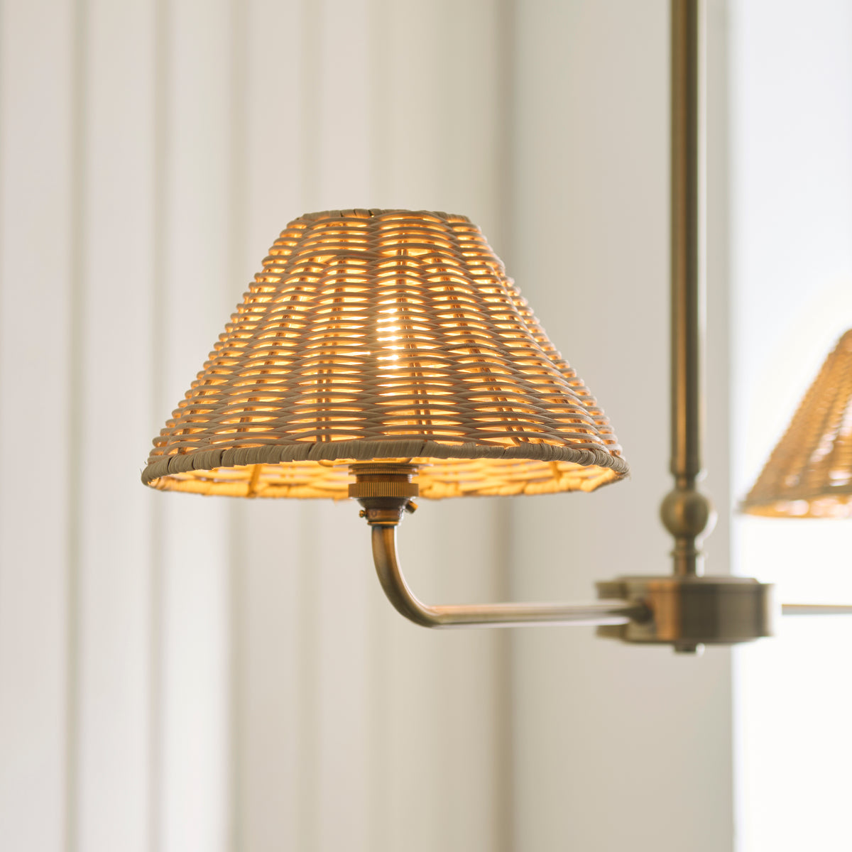 Endon Jericho 2lt Linear Pendant Antique brass plate & natural rattan