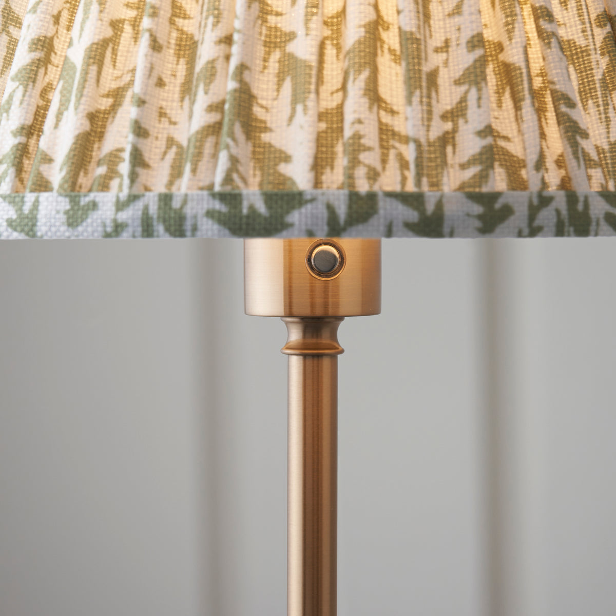 Endon Burley Rechargeable & Leaf 25cm Floor Brushed aged brass plate & herb garden green fabric
