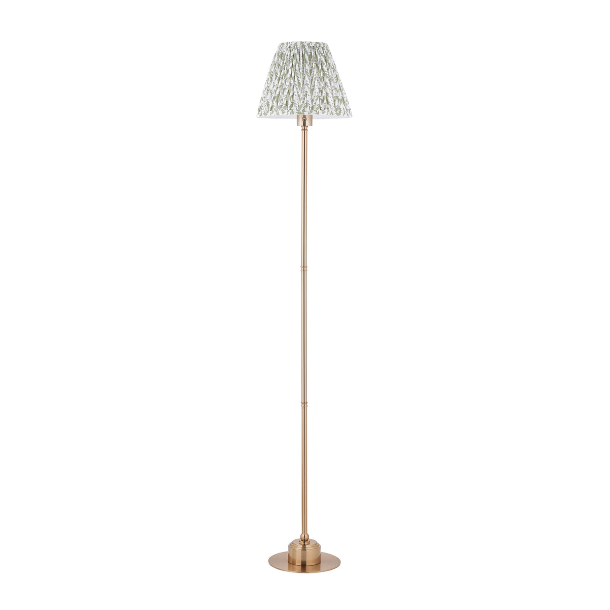 Endon Burley Rechargeable & Leaf 25cm Floor Brushed aged brass plate & herb garden green fabric