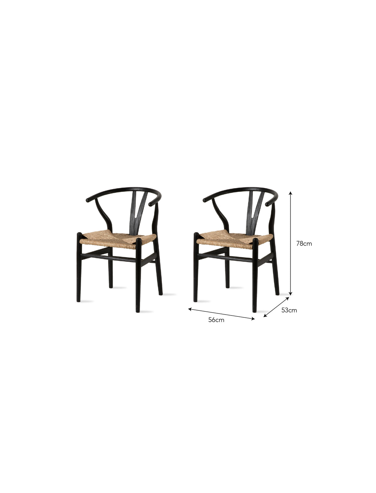 Garden Trading Chilthorne Wishbone Dining Chair Ash Wood, Black, Set of 2