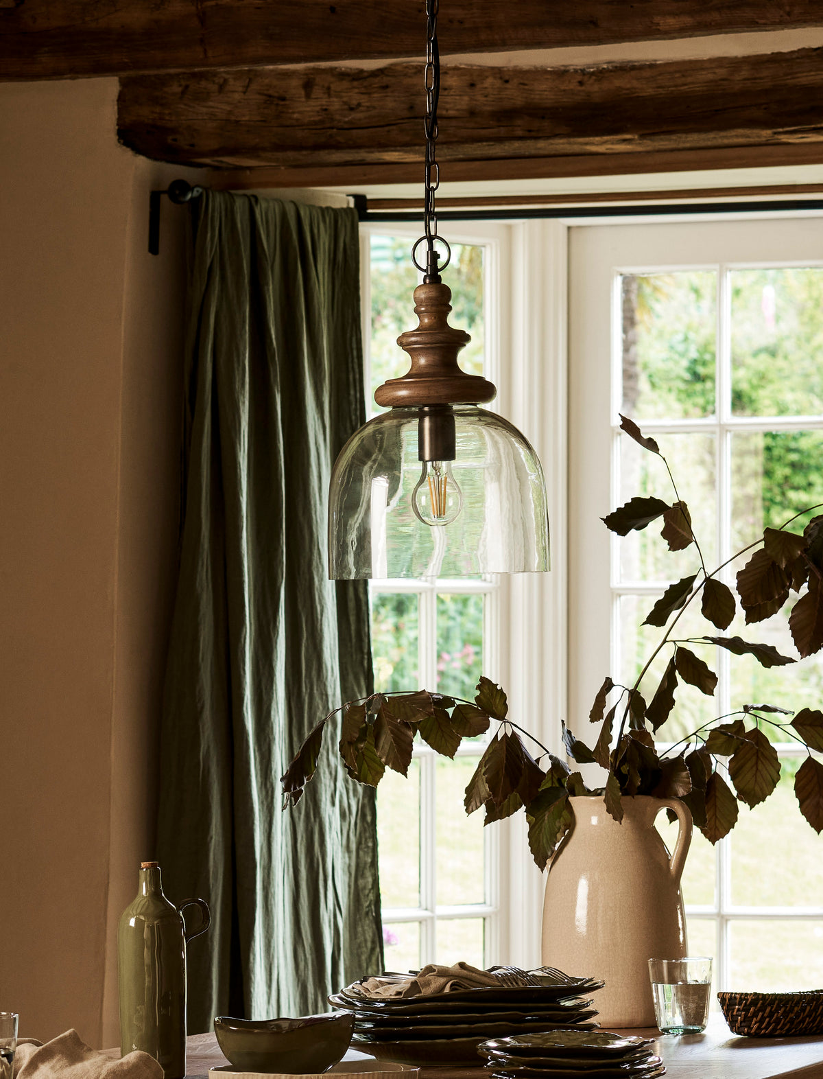 Garden Trading Hardwick Pendant Light - Mango Wood, Natural
