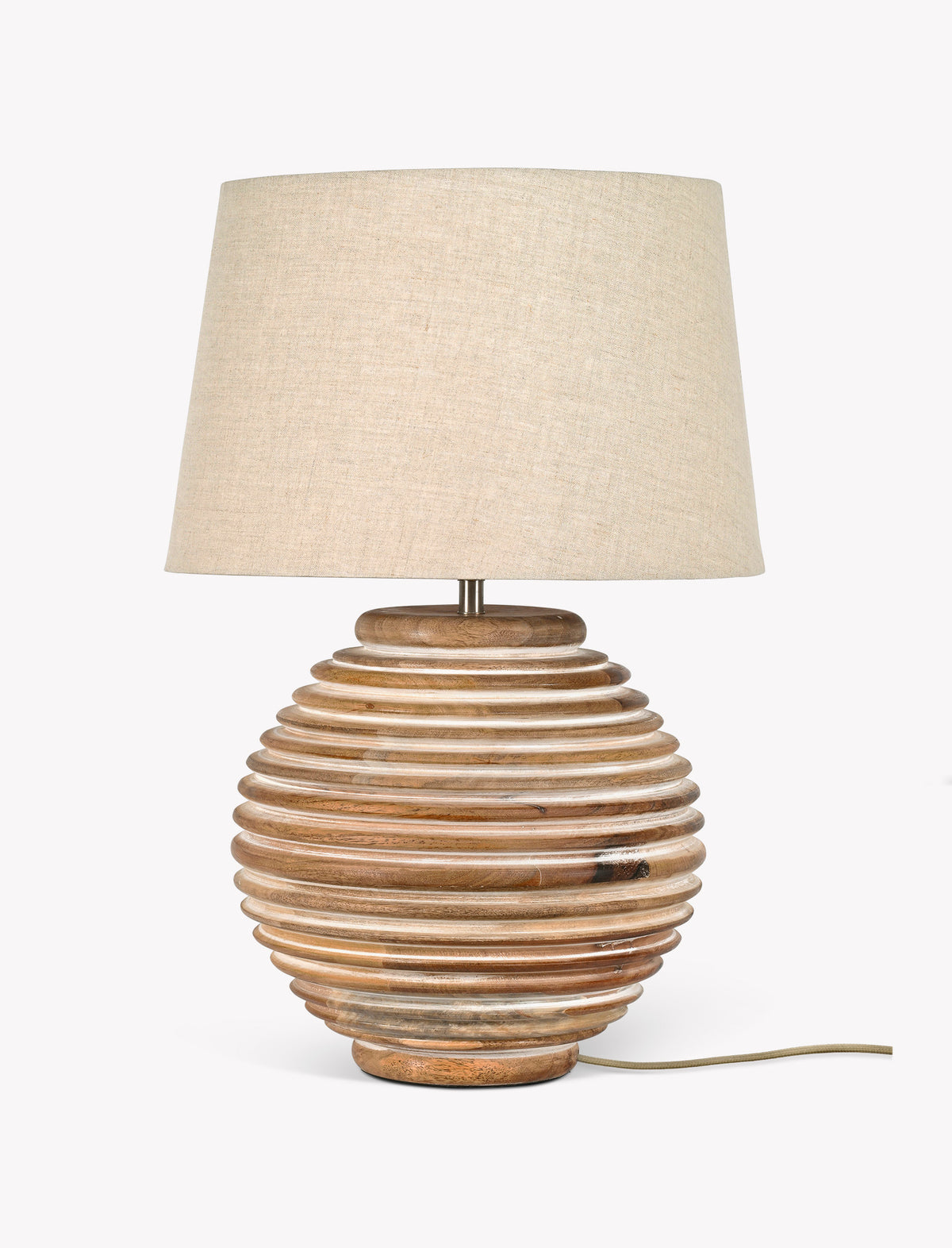 Garden Trading Brookend Ridged Mango Wood Table Lamp White Wash, with Shade