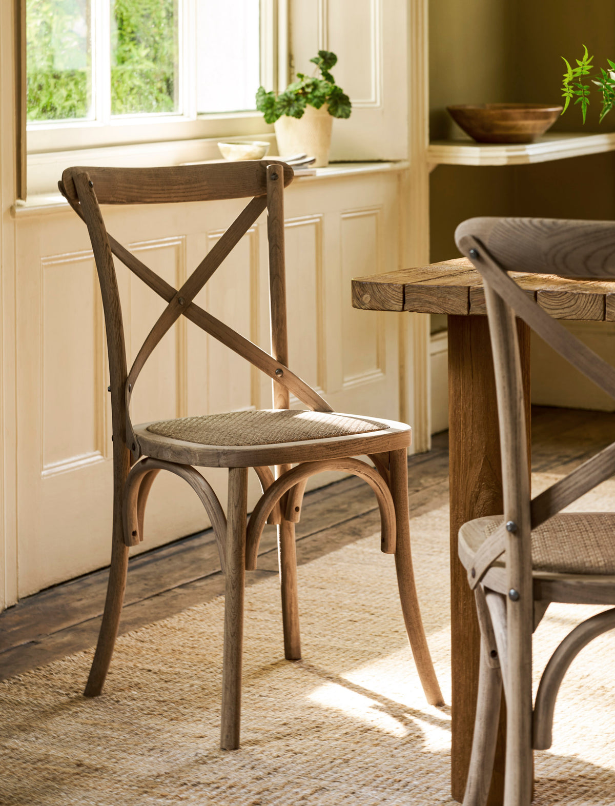 Garden Trading Ferndale Cross Back Dining Chair Elm Wood, Lime Wash, Set of 2