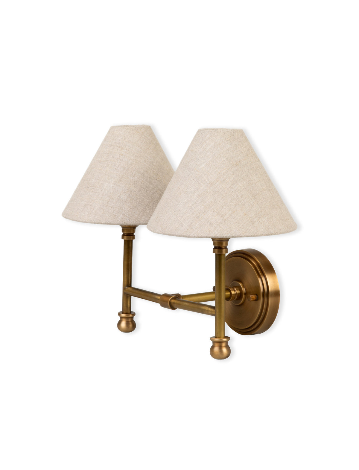 Garden Trading Kelmscot Double Wall Light with Linen Shades Antique Brass