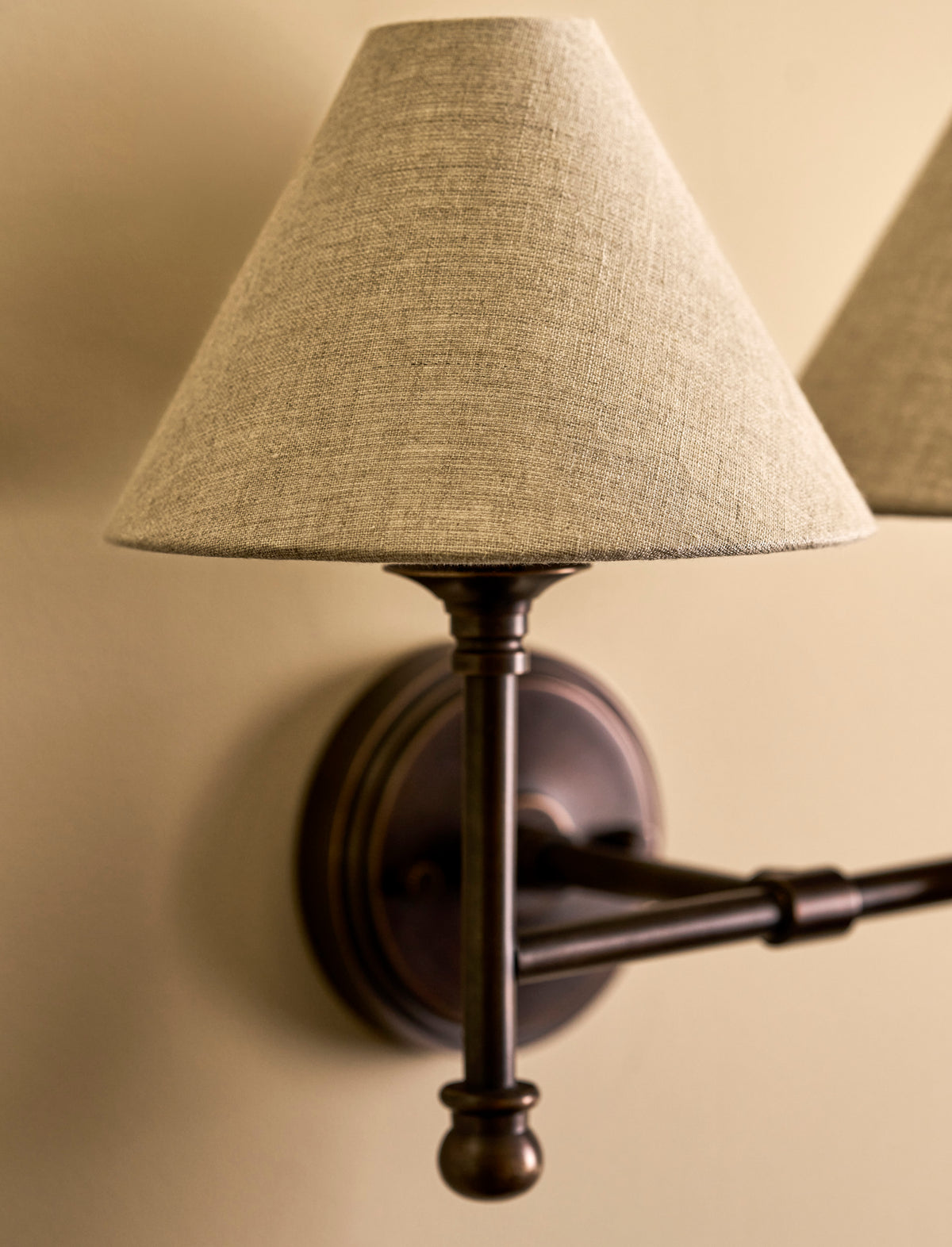 Garden Trading Kelmscot Double Wall Light with Linen Shades Antique Bronze