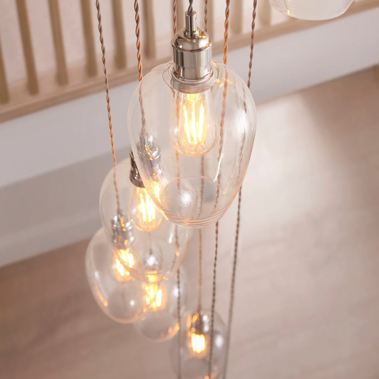 Amos Lucid Bright Nickel & Clear Glass 13 Light Cascade