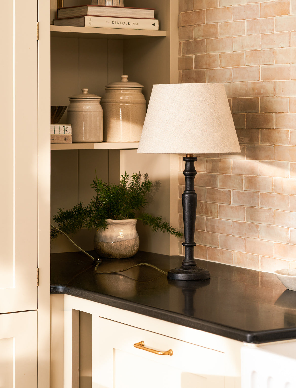 Garden Trading Harwell Table Lamp Antique Mango Wood, Black with Shade