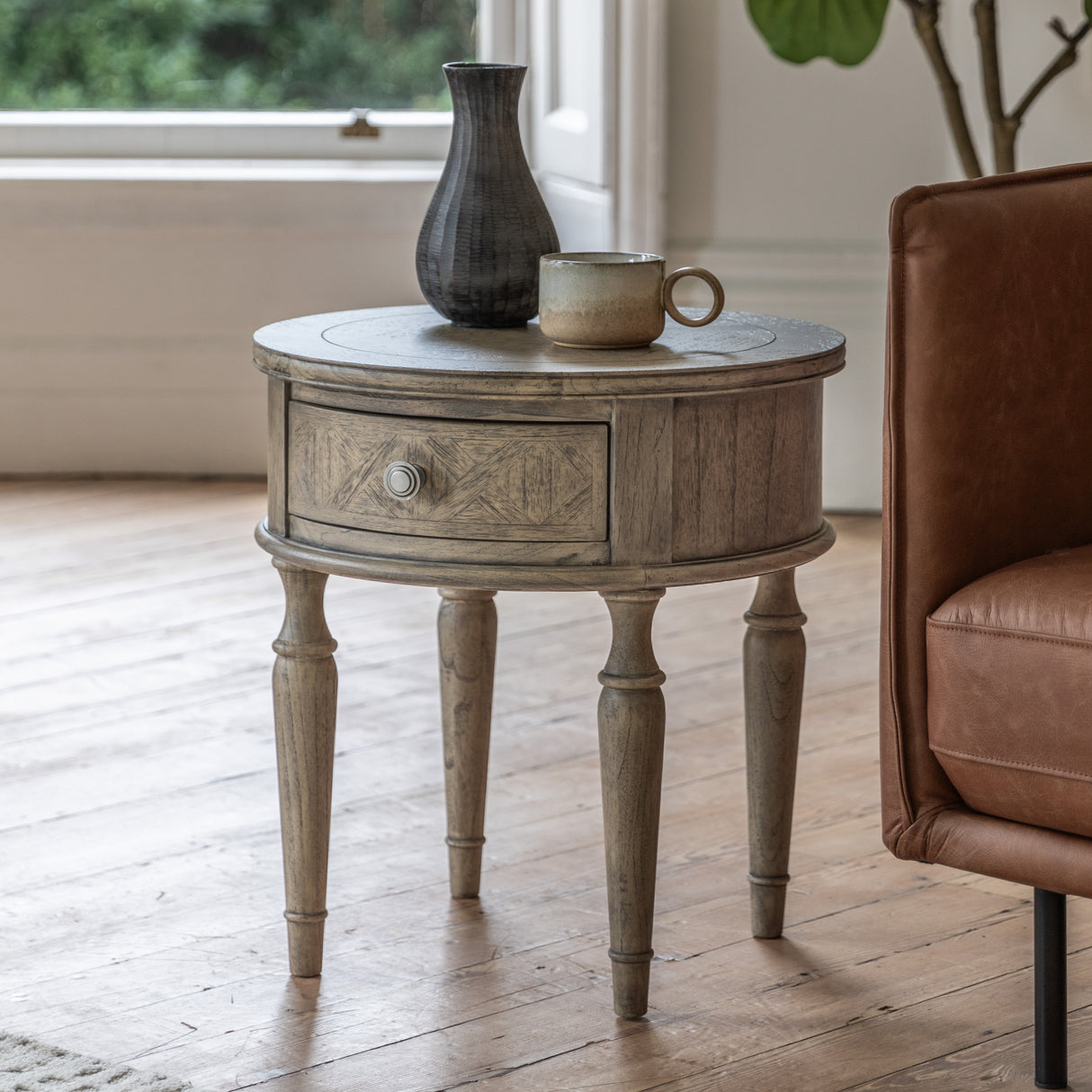 Amos Mustique Round 1 Drawer Side Table – from Amos Lighting + Home