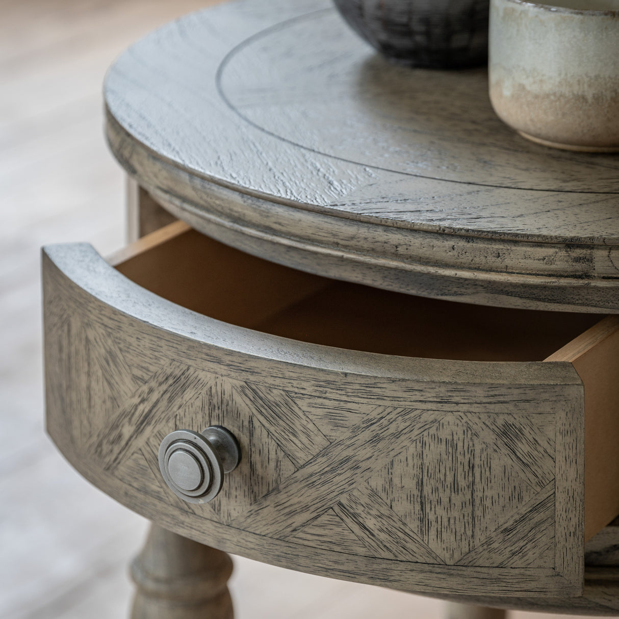 Amos Mustique Round 1 Drawer Side Table – from Amos Lighting + Home