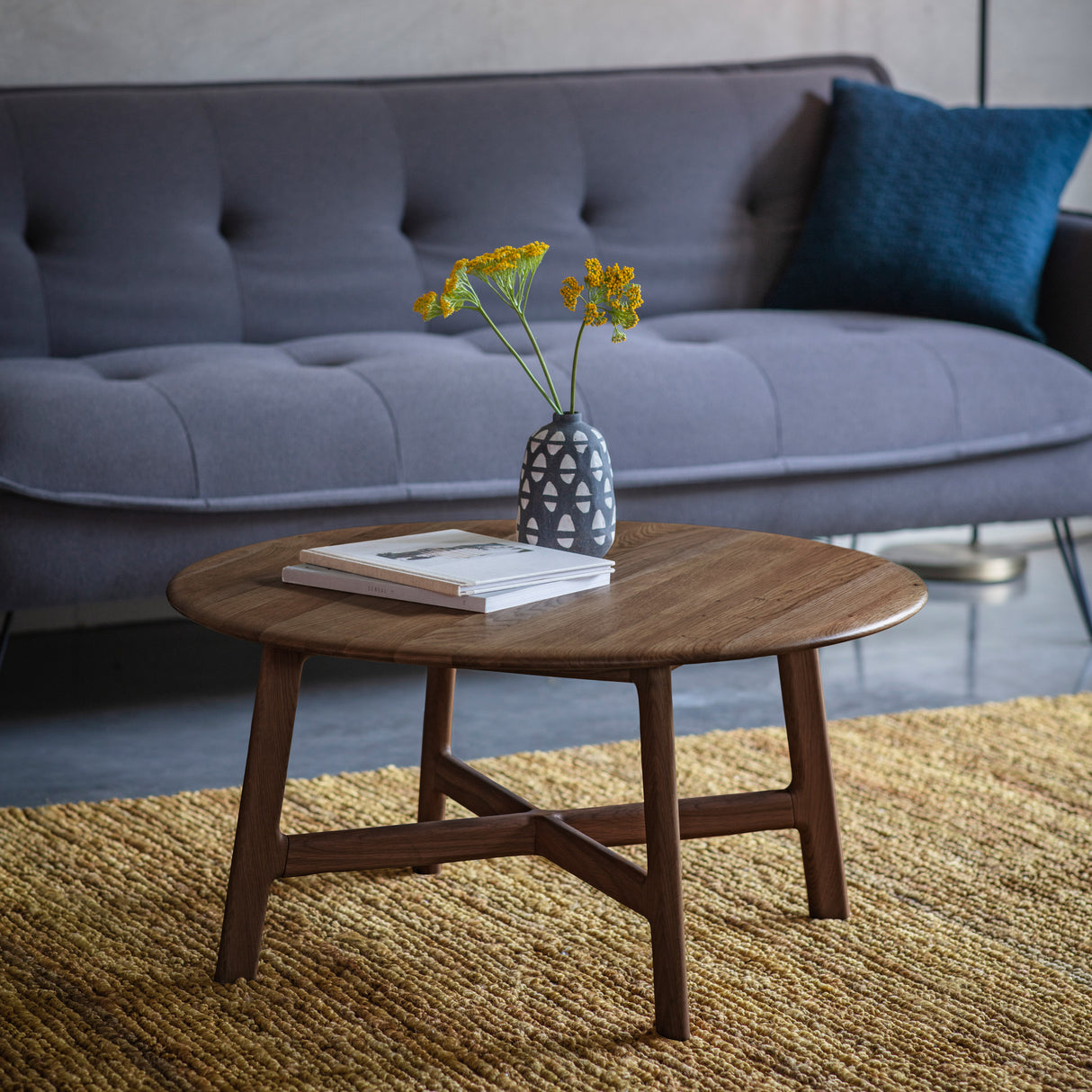 Amos Madrid Round Coffee Table Walnut – from Amos Lighting + Home