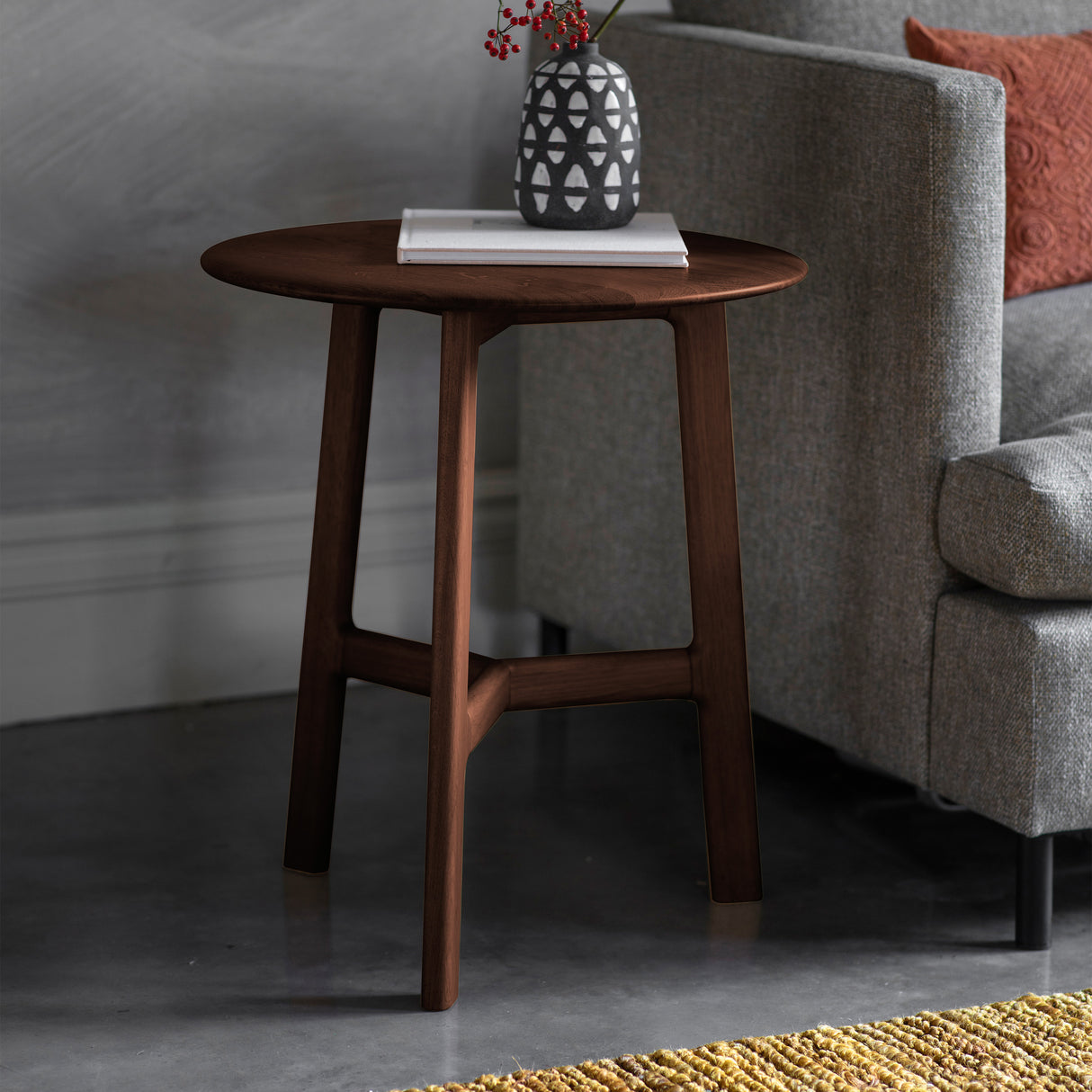 Amos Madrid Round Side Table Walnut – from Amos Lighting + Home