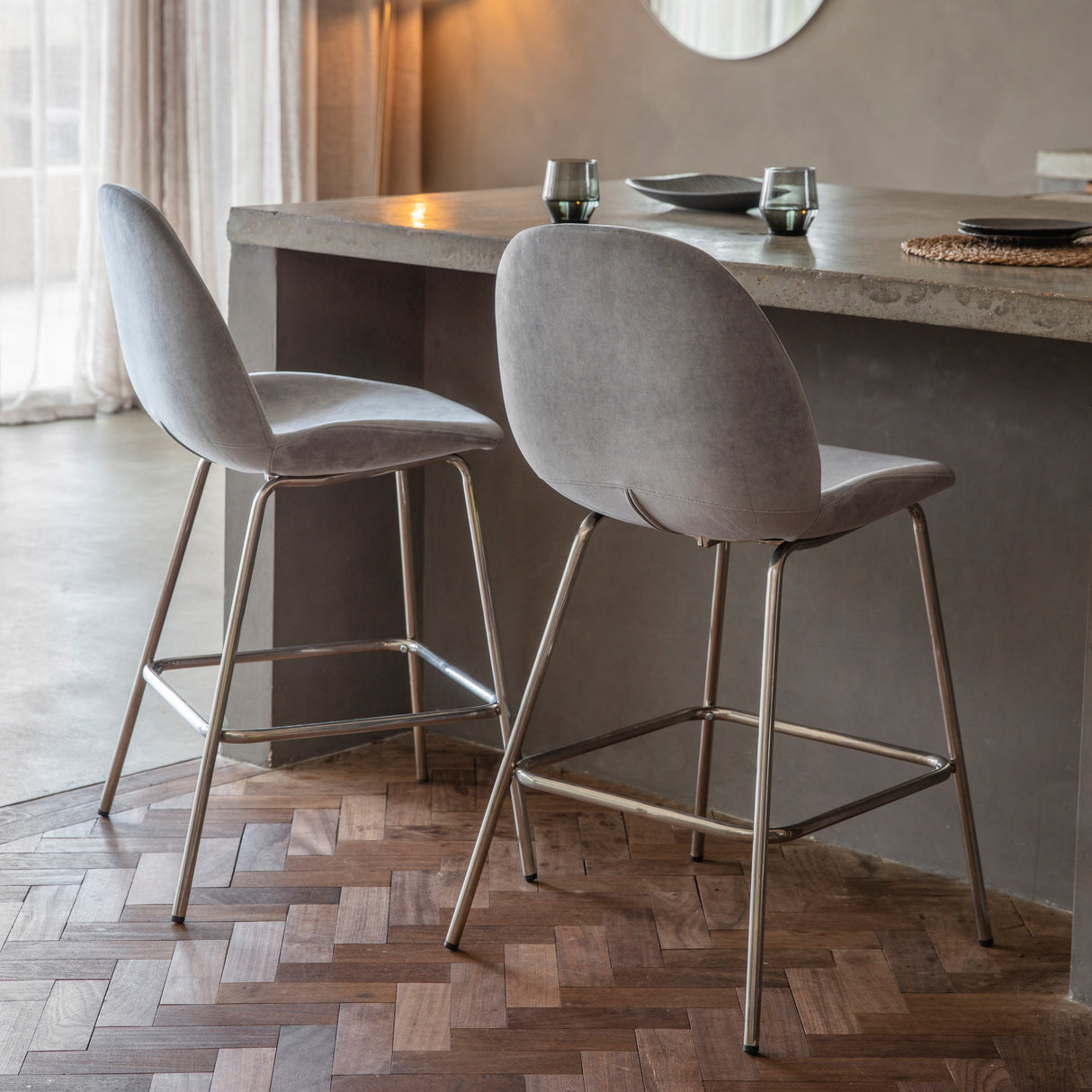 Amos Flanagan Stool Light Grey Velvet (2pk) – from Amos Lighting + Home