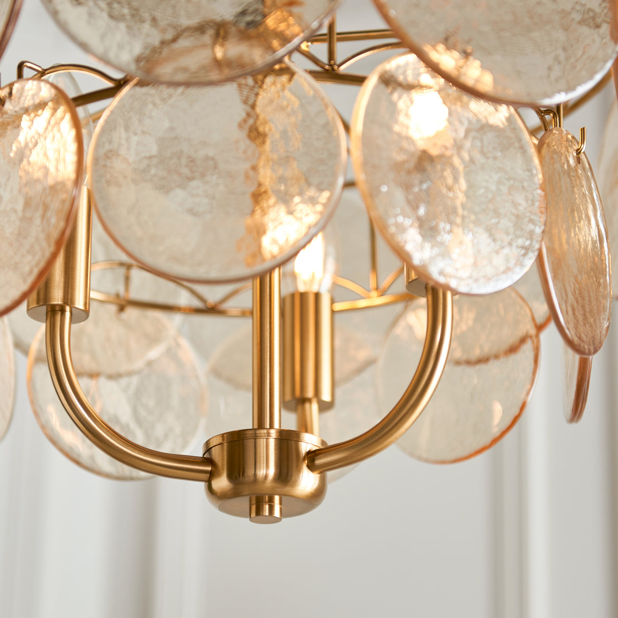 Amos Loire Brushed Aged Brass & Handmade Champagne Glass 3 Light Chandelier