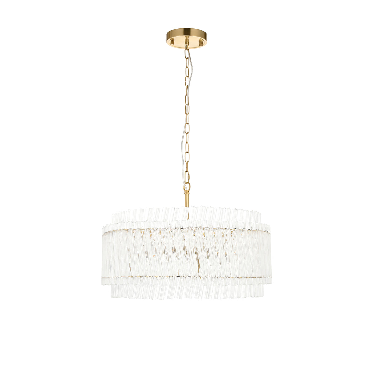 Amos Aquitaine Brushed Aged Brass & Clear Glass 5 Light Chandelier