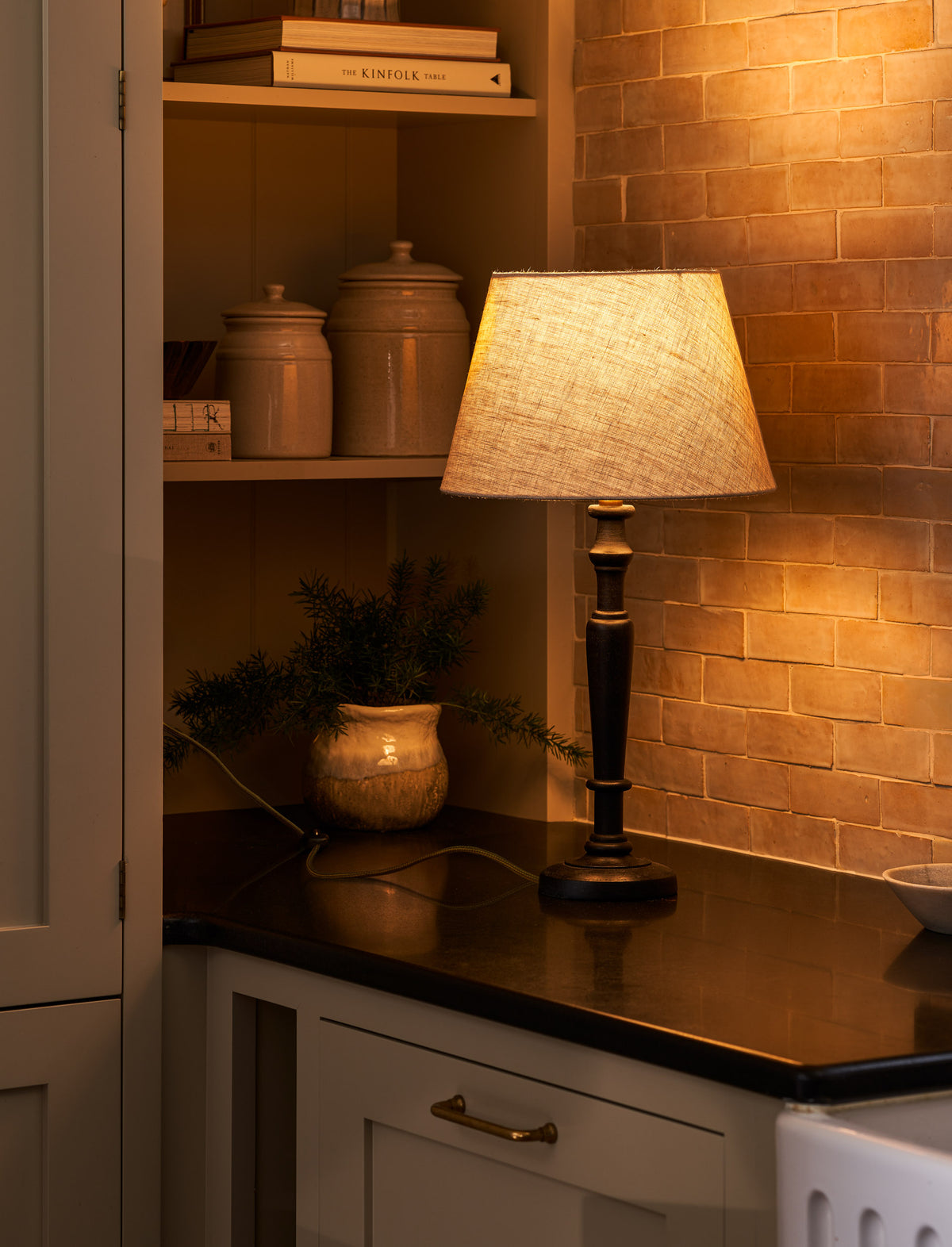 Garden Trading Harwell Table Lamp Antique Mango Wood, Black with Shade