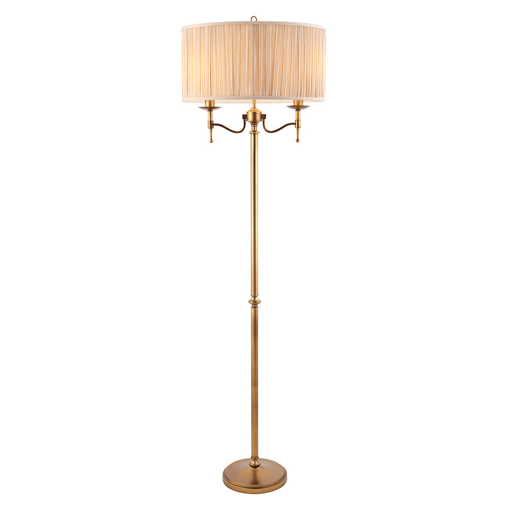 Interiors 1900 Stanford Floor Lamp Antique Brass with Champagne Shade