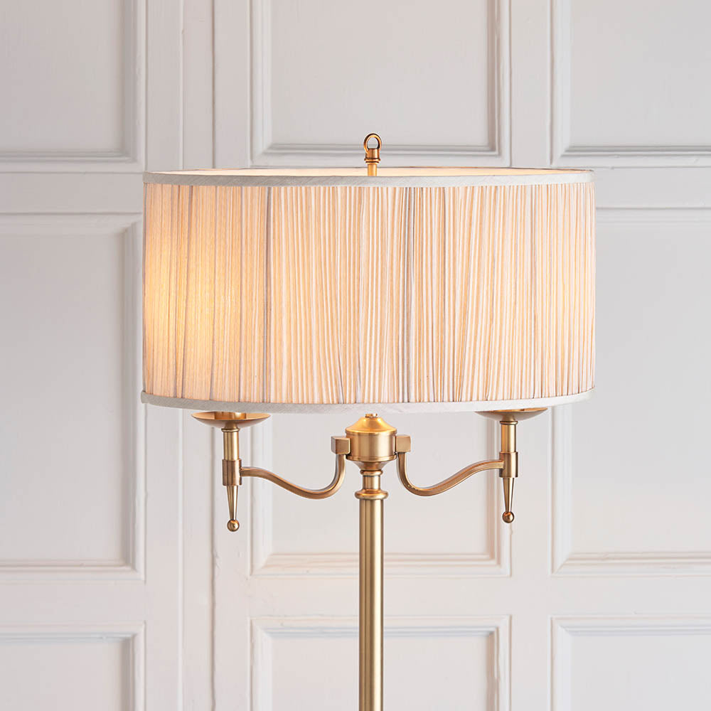 Interiors 1900 Stanford Floor Lamp Antique Brass with Champagne Shade