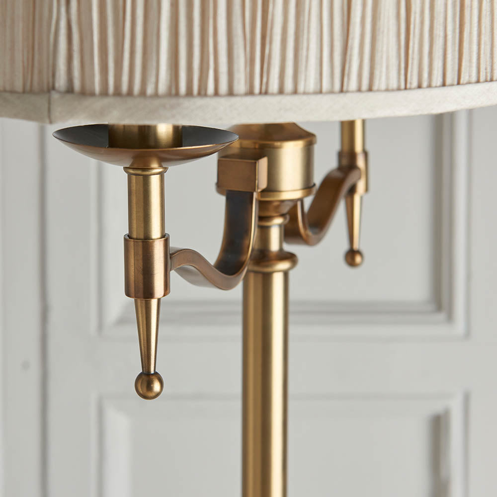 Interiors 1900 Stanford Floor Lamp Antique Brass with Champagne Shade