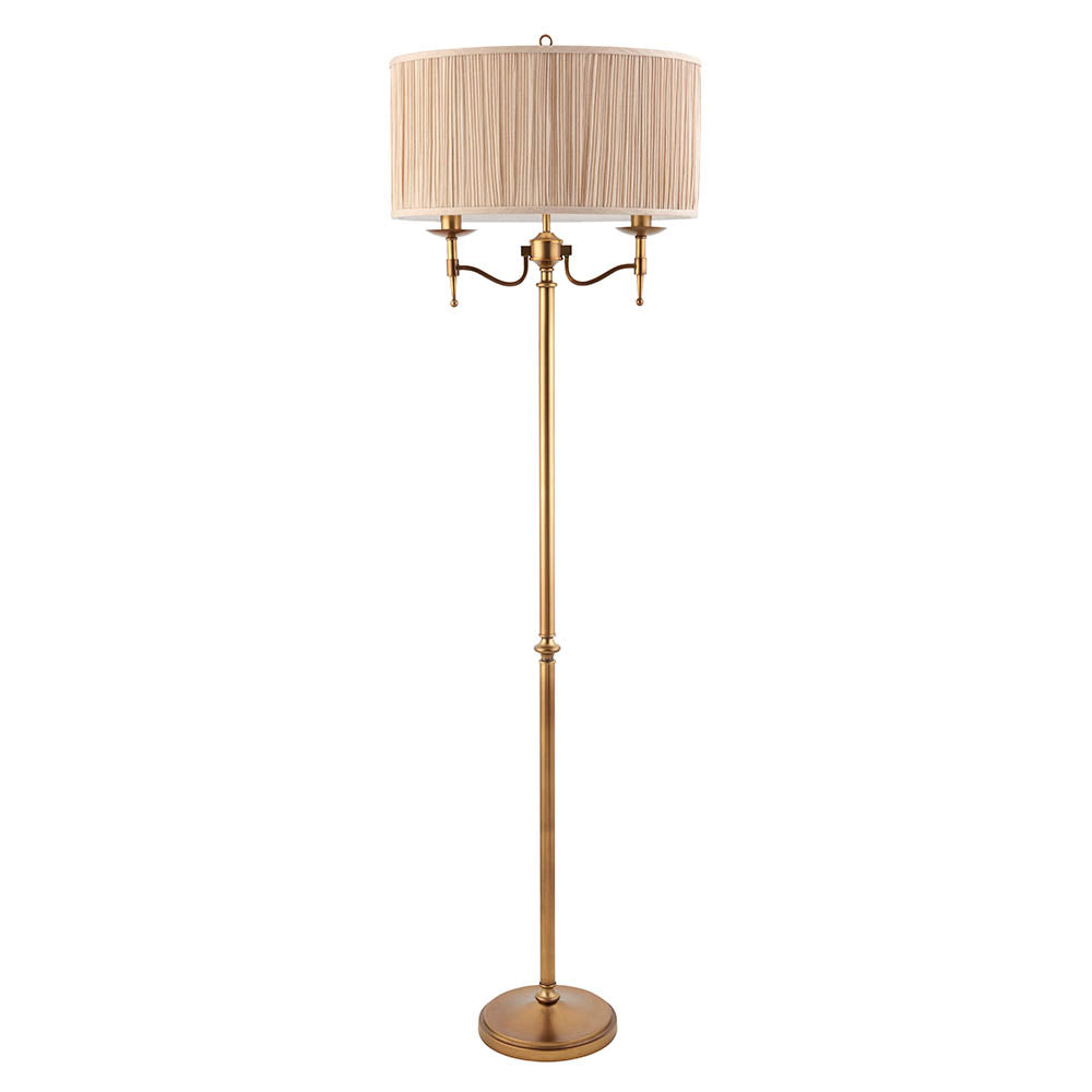 Interiors 1900 Stanford Floor Lamp Antique Brass with Champagne Shade