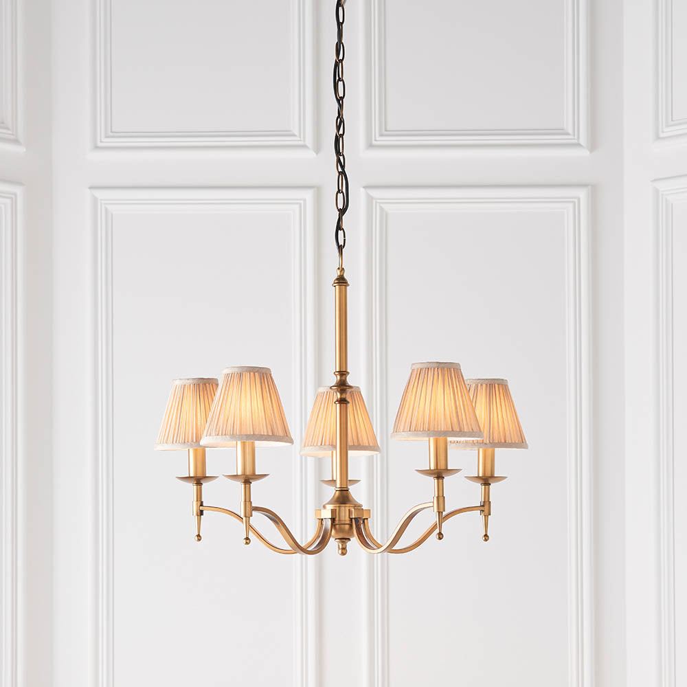 Interiors 1900 Stanford 5lt Chandelier Antique Brass with Champagne Shades