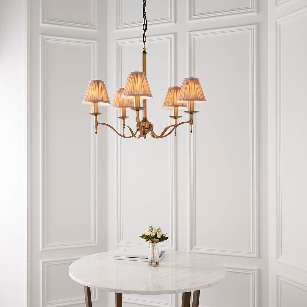 Interiors 1900 Stanford 5lt Chandelier Antique Brass with Champagne Shades