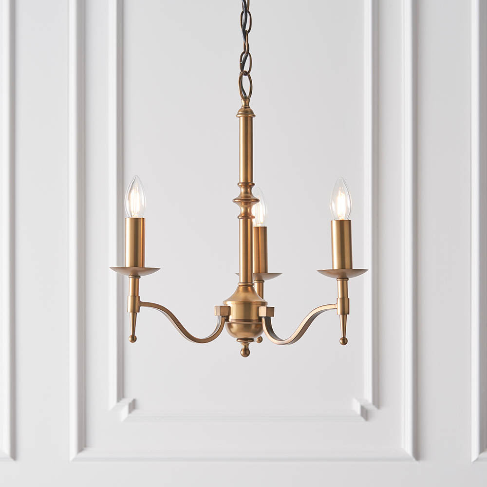 Interiors 1900 Stanford 3lt Chandelier Antique Brass with Champagne Shades