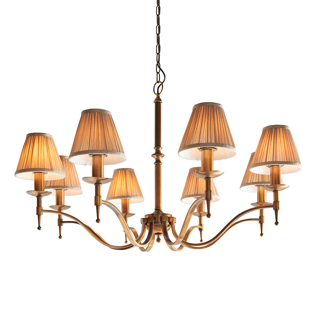 Interiors 1900 Stanford 8lt Chandelier Antique Brass with Champagne Shades