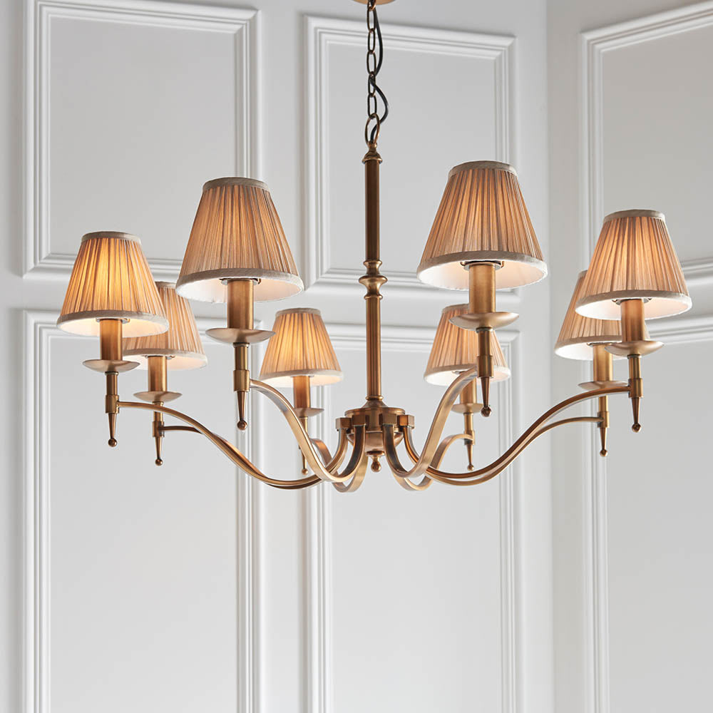 Interiors 1900 Stanford 8lt Chandelier Antique Brass with Champagne Shades