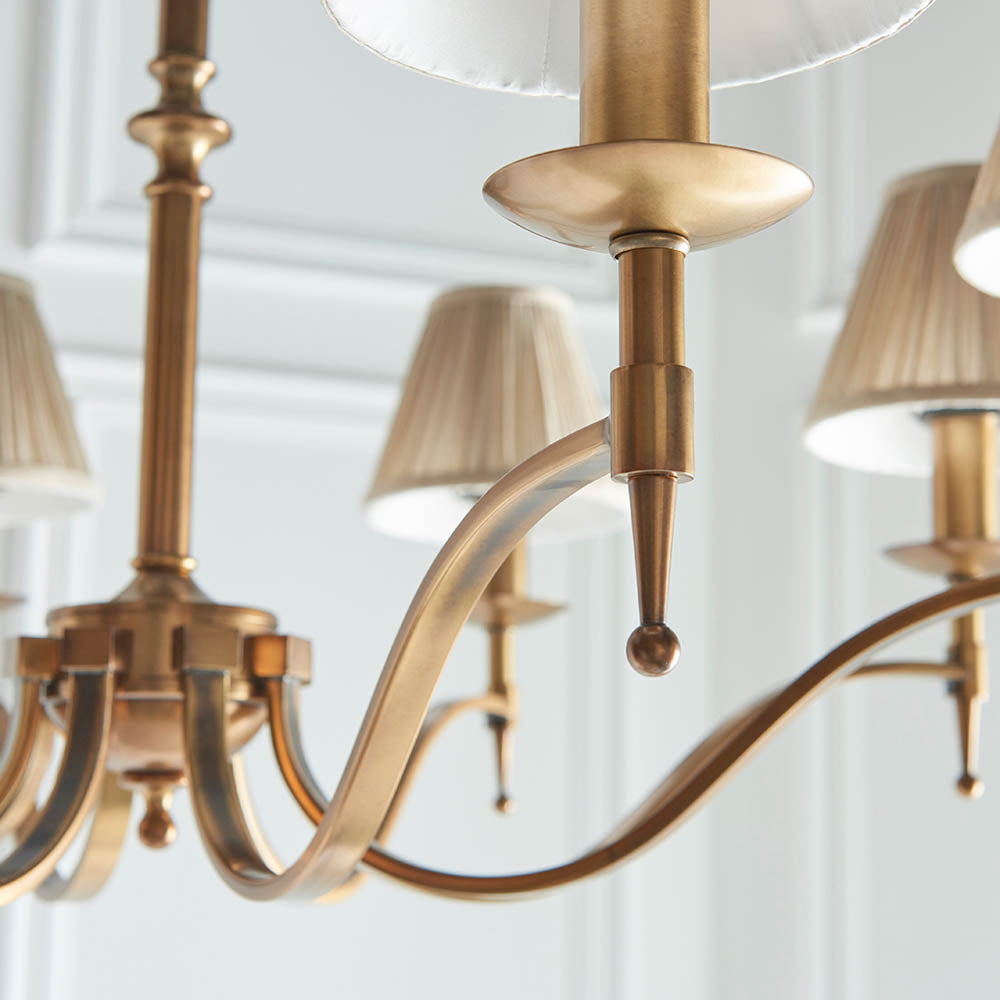 Interiors 1900 Stanford 8lt Chandelier Antique Brass with Champagne Shades