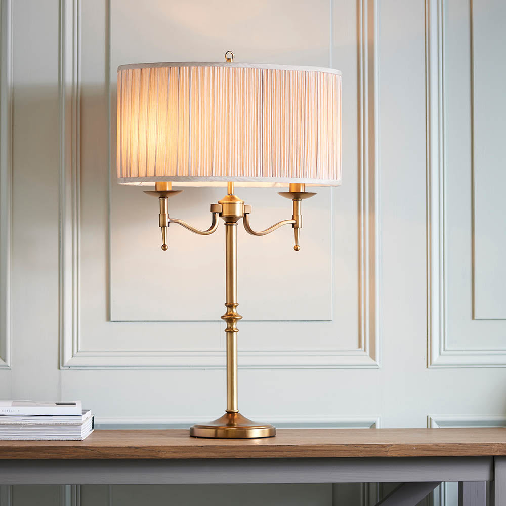 Interiors 1900 Stanford Table Lamp Antique Brass with Champagne Shade