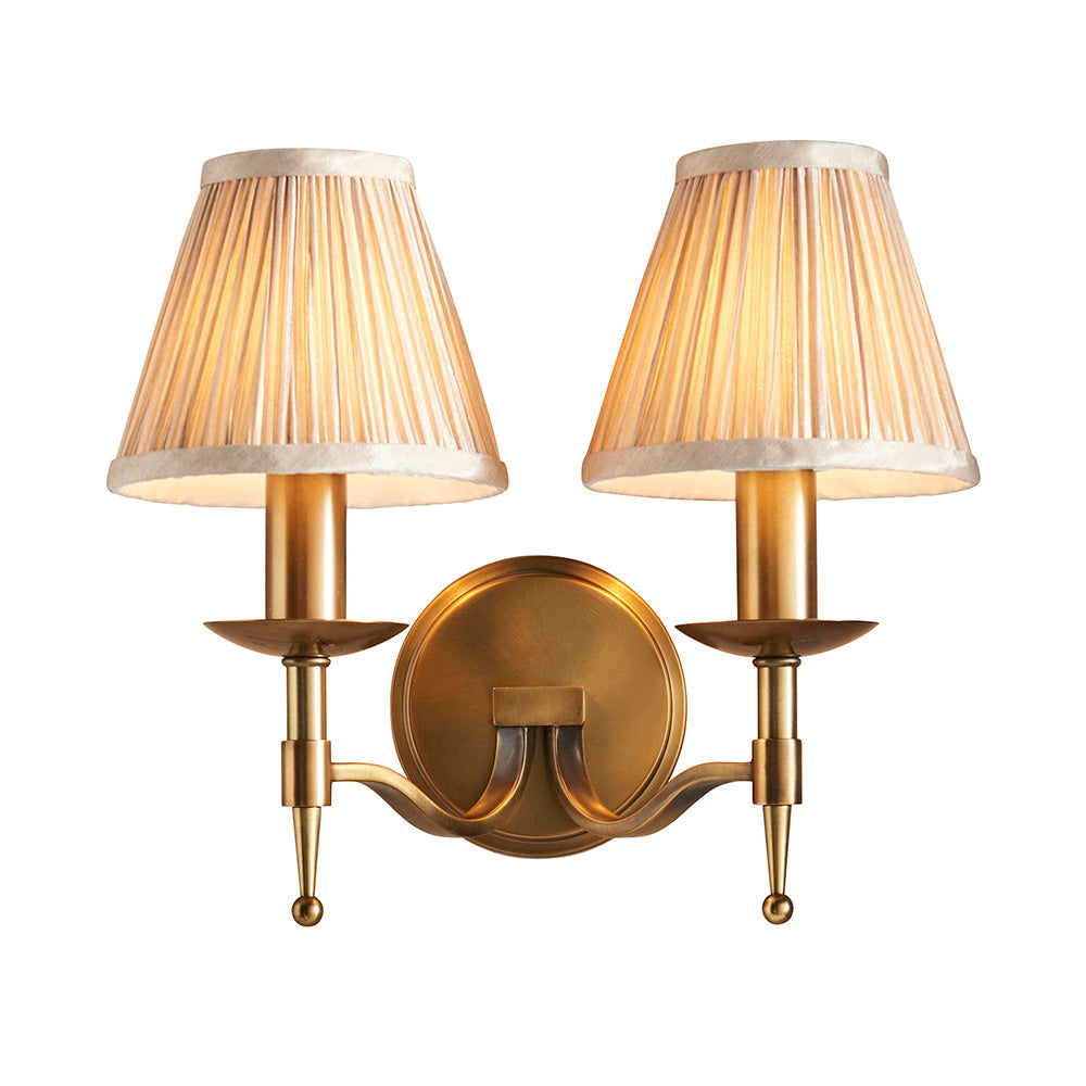 Interiors 1900 Stanford Twin Wall Light Antique Brass with Champagne Shade
