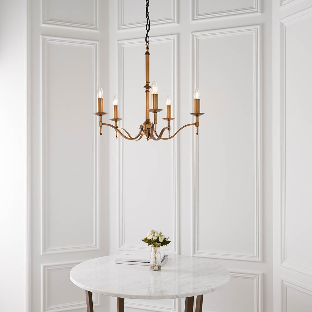Interiors 1900 Stanford 5lt Chandelier Antique Brass