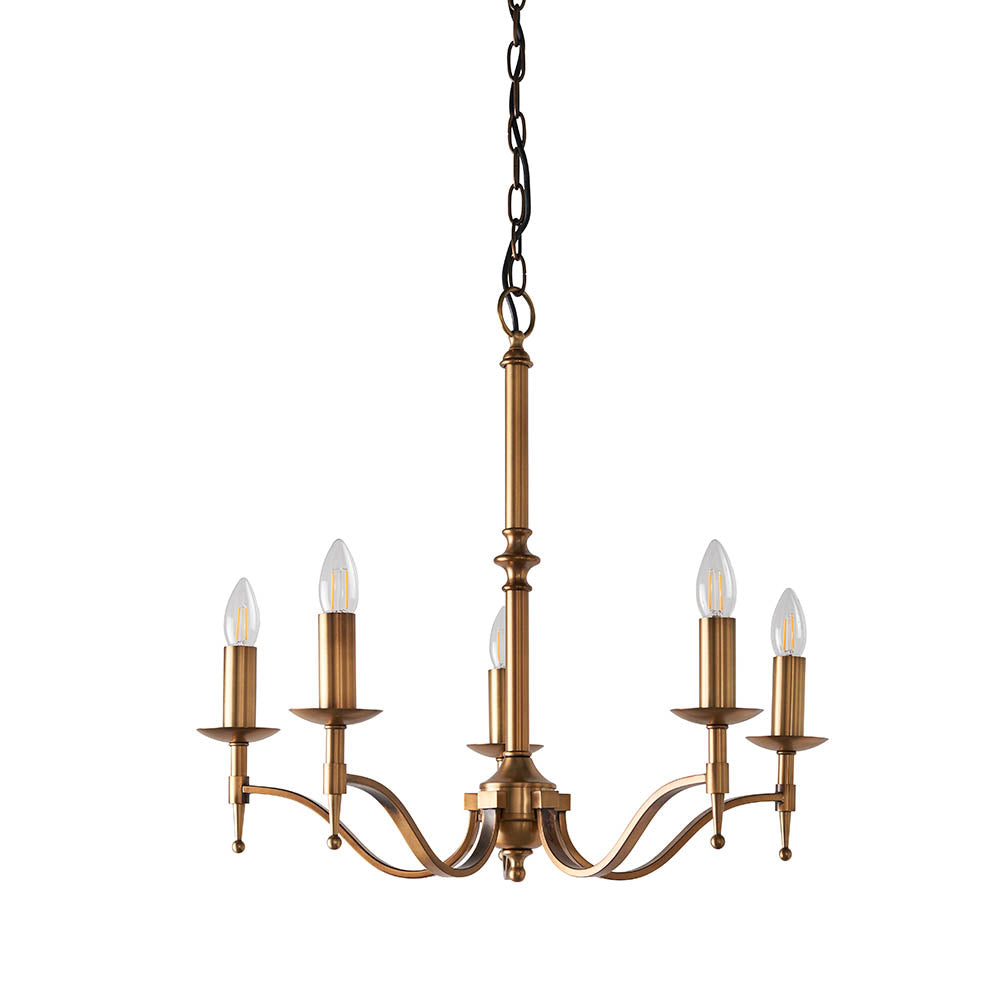 Interiors 1900 Stanford 5lt Chandelier Antique Brass