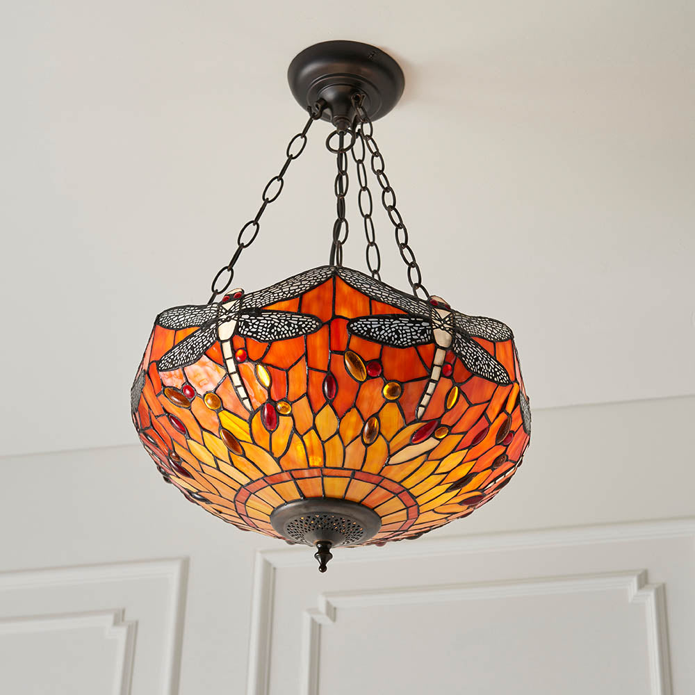 Tiffany Dragonfly Flame Medium Inverted 3lt pendant