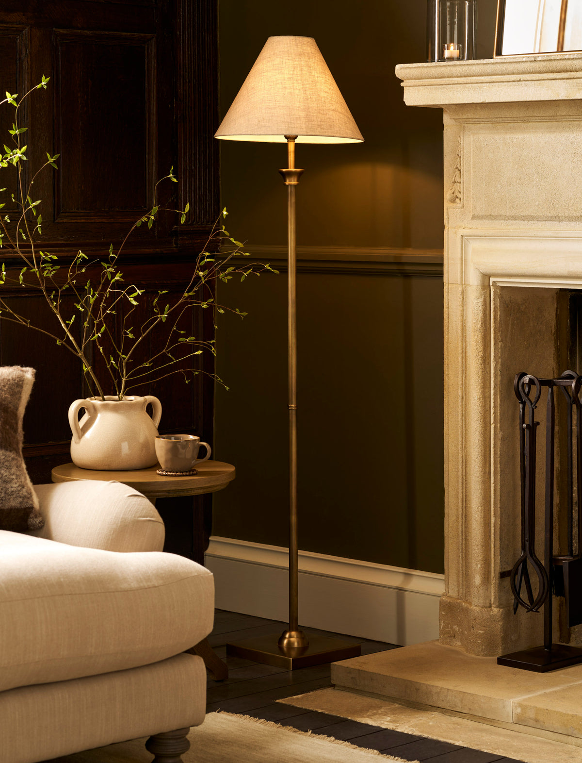 Garden Trading Kelmscot Floor Lamp With Linen Shade Antique Bronze Finish