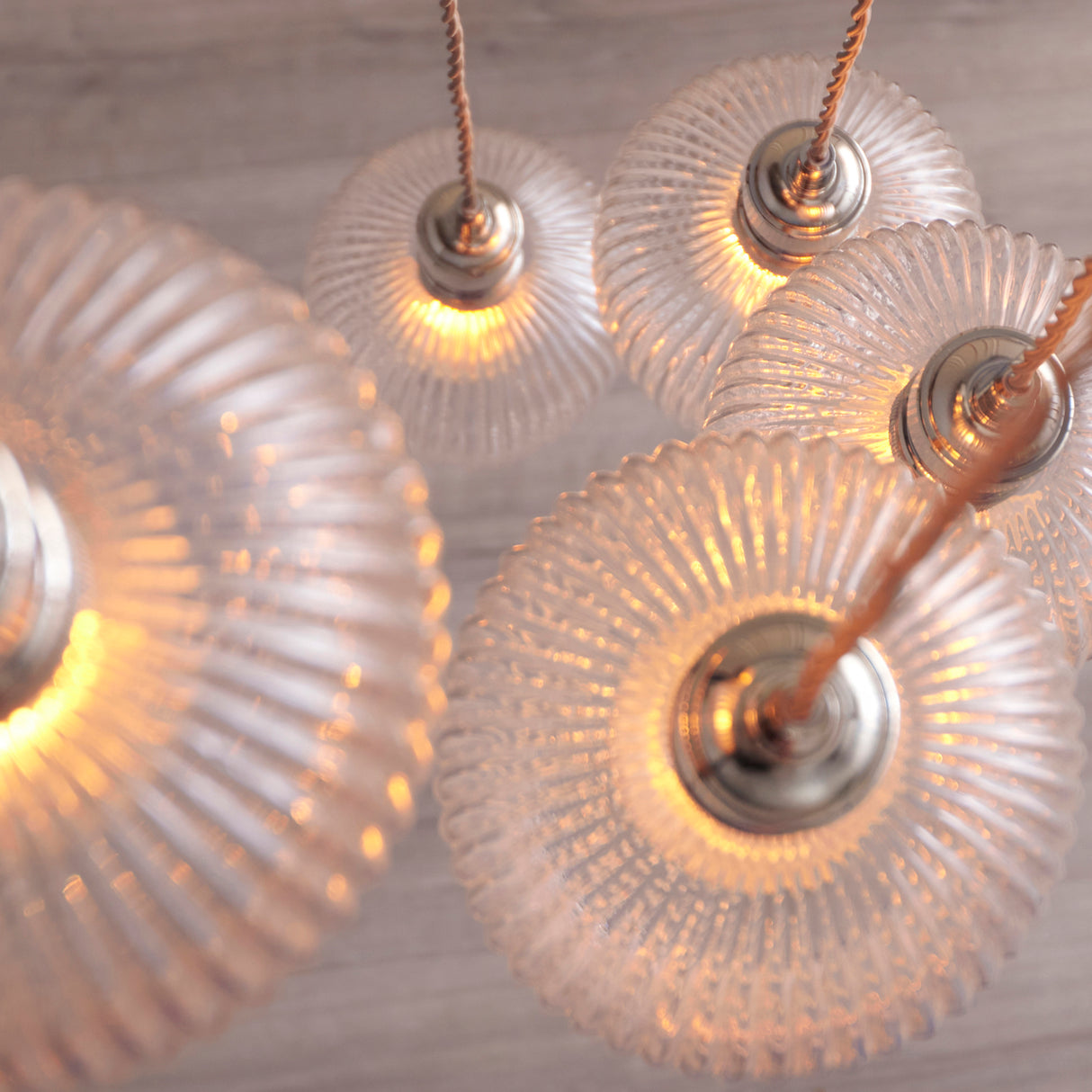 Amos Lucid Bright Nickel & Clear Ribbed Glass 7 Light Cascade