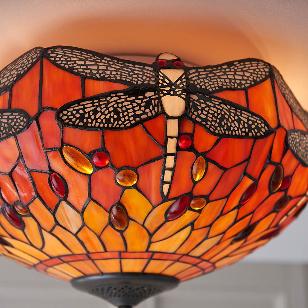 Tiffany Dragonfly Flame Medium 2lt Flush Ceiling Light