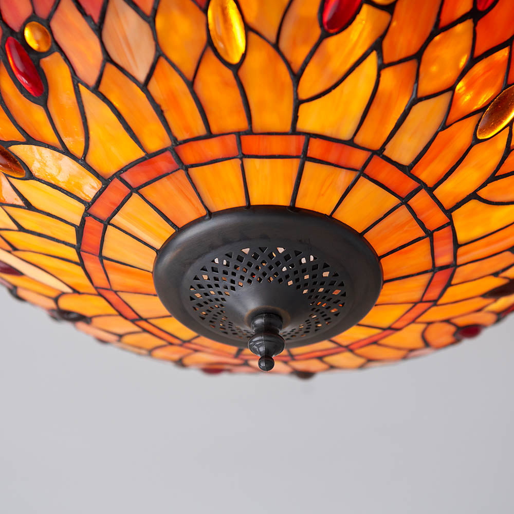 Tiffany Dragonfly Flame Medium 2lt Flush Ceiling Light