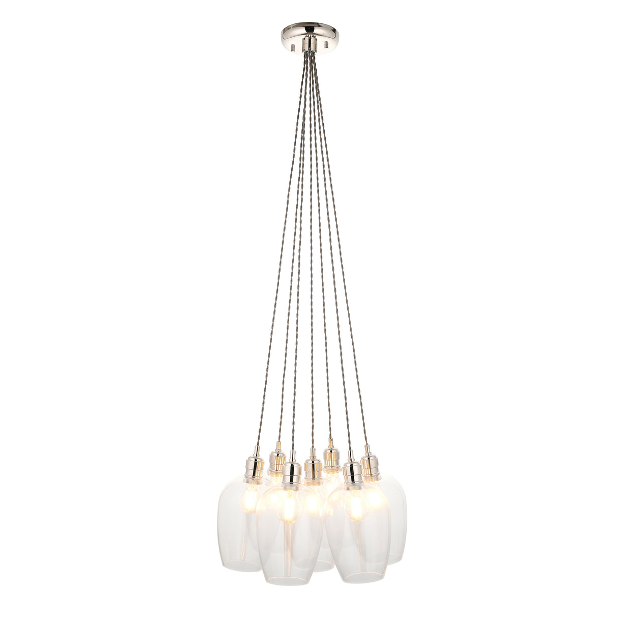 Amos Lucid Bright Nickel & Clear Glass 7 Light Cluster